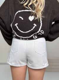 Oversize Strickpullover mit Smiley&Rückenprint dark chocolate/creme