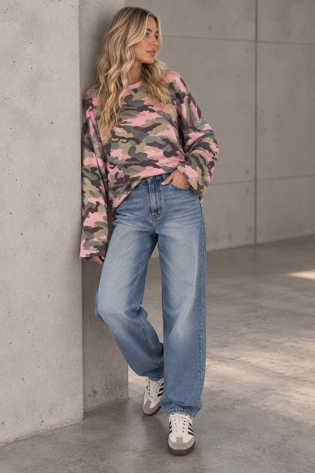 Longsleeve Camouflage grün/rosa