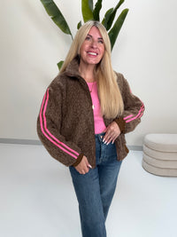 Jacke SPORTY COZYNESS chocolate/pink mit seitlichen Streifen
