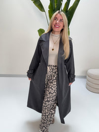 Velours Trenchcoat COZY KISS mit LEO Innenfutter dark grey