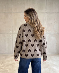 Zipper Strickjacke mit Herzchen stone/braun