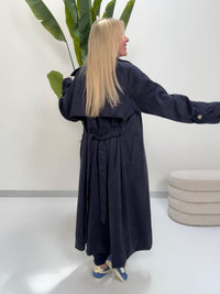 Velours Trenchcoat COZY KISS mit LEO Innenfutter mitternachtsblau