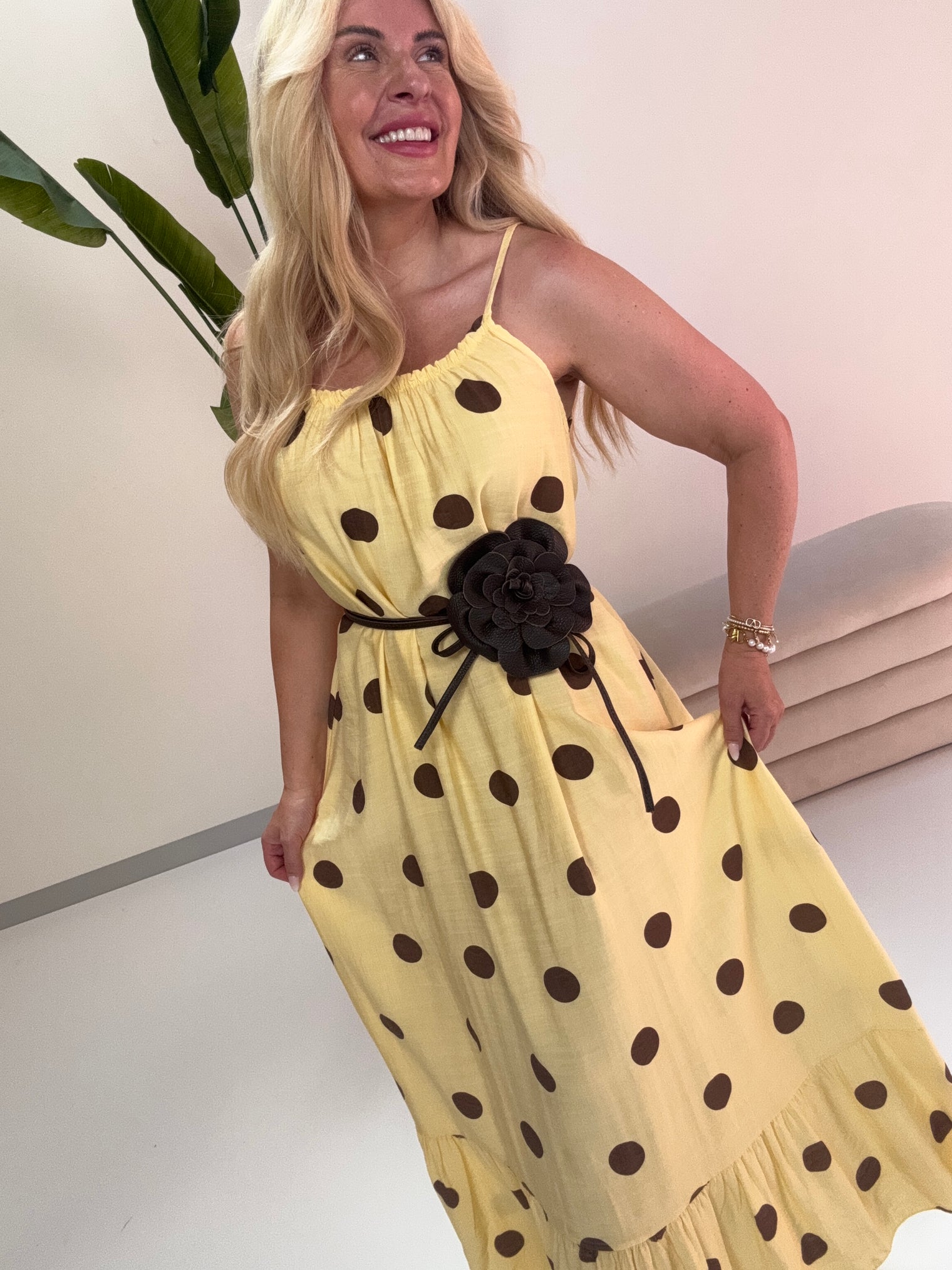 Luftiges Sommer Kleid BIG POLKA DOTS buttermilk lemon/coffee