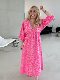 Musselin Kleid rosa LEO POWER hotpink/altrosa langarm