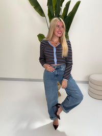 Strickjacke YOUR WAY himmelblau/coffee mit Knopfleiste