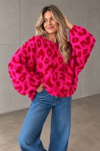 Fledermauspullover im LEO Style pink/rot