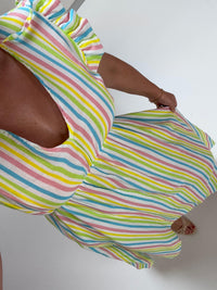 Signature Musselin Kleid weiß SMALL STRIPES türkis/rosa/gelb/grün