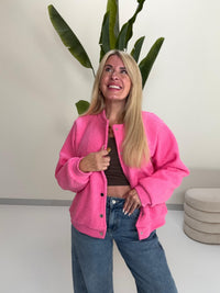Bomber Jacke FLUFFY PINK mit Druckknöpfen