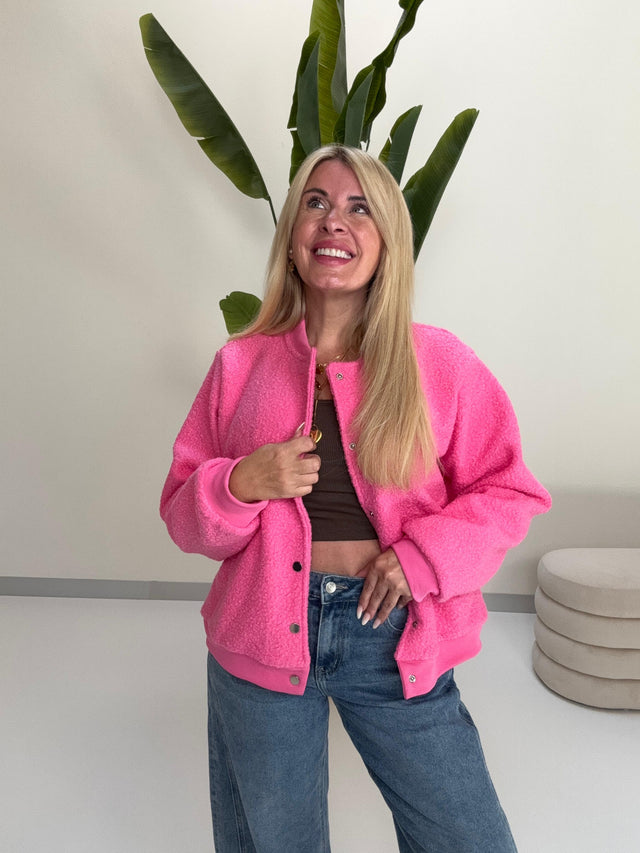 Bomber Jacke FLUFFY PINK mit Druckknöpfen
