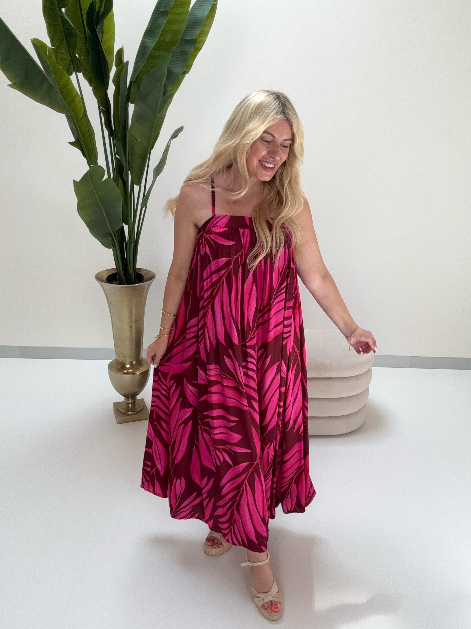 Luftiges Spaghettiträger Kleid SILKY SUMMER pink/burgundy/rot