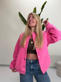 Bomber Jacke FLUFFY PINK mit Druckknöpfen