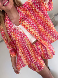 Sommer Bluse kurzarm SUMMER HOT gelb/peach/rot
