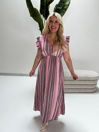 Signature Boho Musselin Kleid rosa EDGY ETHNO POWER braun/creme