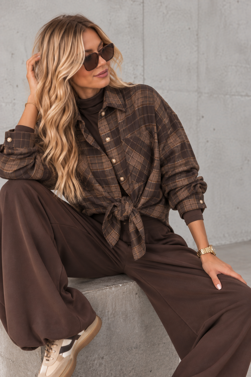 Weiches Oversize Flanellhemd kariert toffee/chocolate