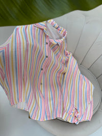 Musselin Bluse weiß COLORFUL STRIPES blau/pink/gelb/peach