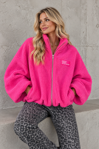Kuschel Jacke mit Reißverschluss & Patch DRESS FOR YOURSELF Pink