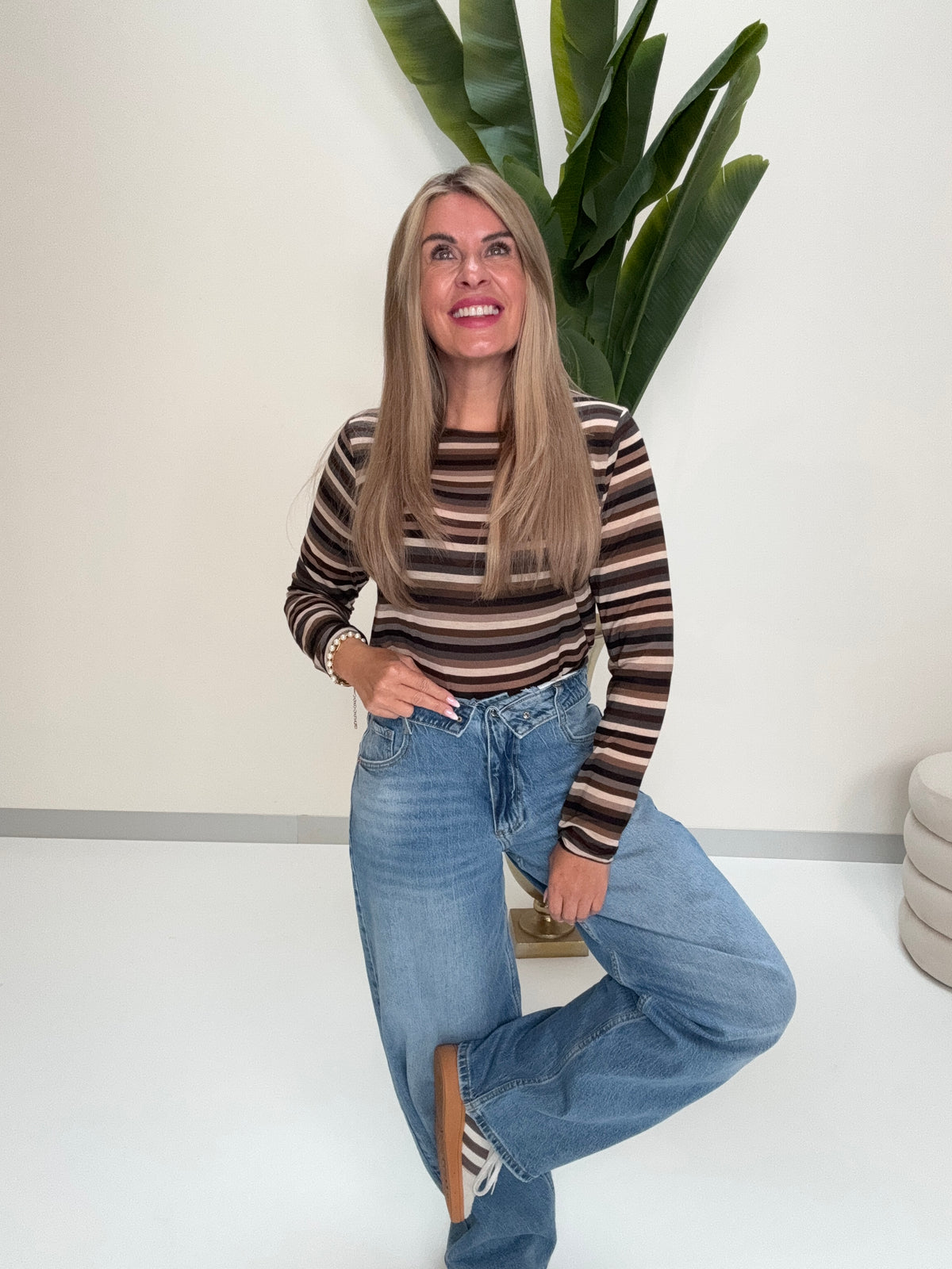 Comfy Stretchy Cashmere Langarmshirt schwarz/braun/taupe