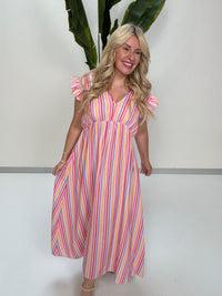 Signature Musselin Kleid rosa SMALL STRIPES pink/hellblau/gelb/rot
