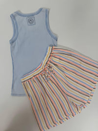 Musselin Shorts weiß SMALL STRIPES hellblau/taupe/orange/gelb