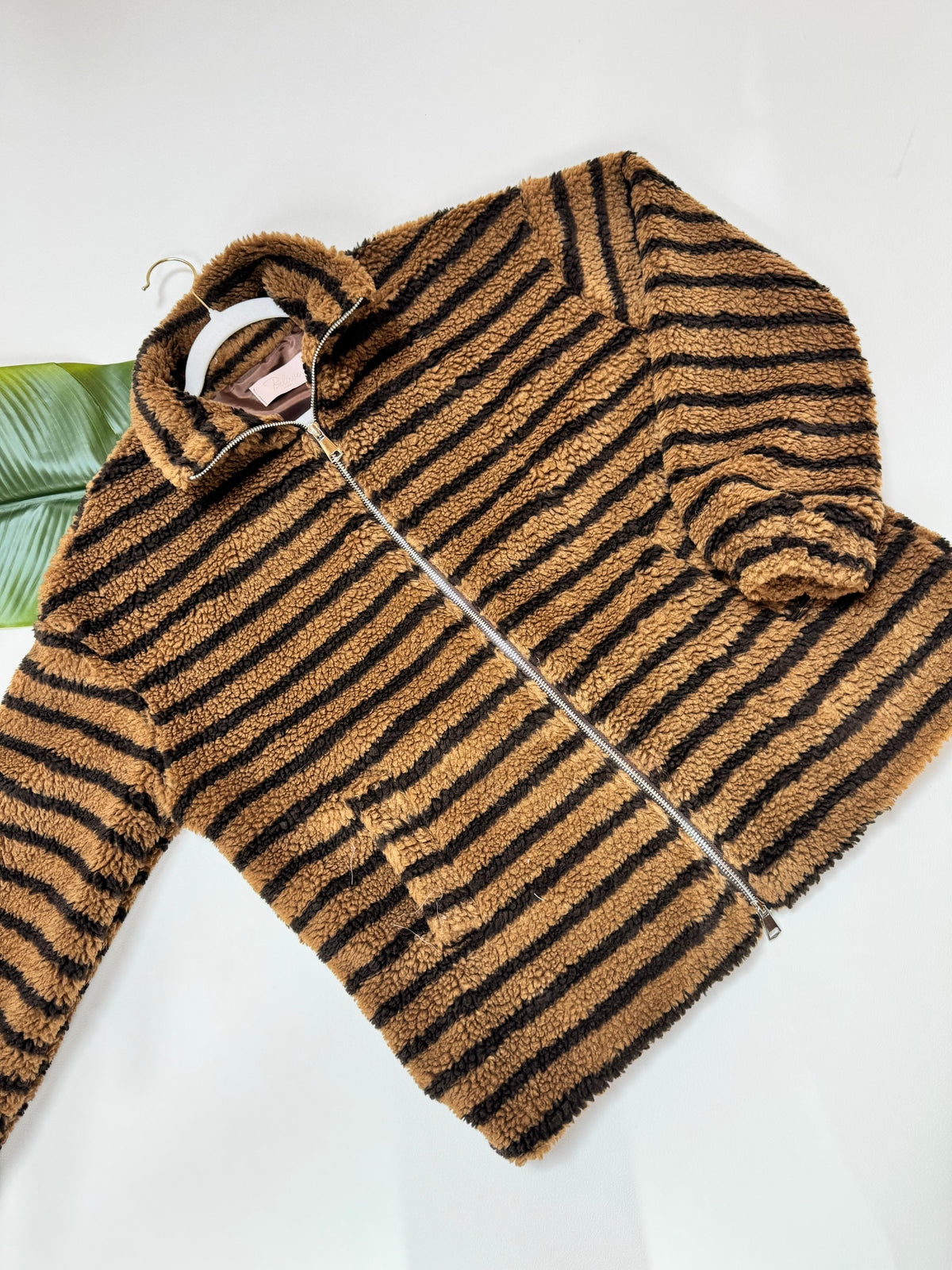 Teddy Jacke mit Reißverschluss toffee/dark chocolate gestreift