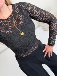 Longsleeve aus hochwertiger Spitze LACE QUEEN schwarz