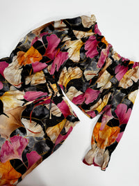 Carmen Bluse langarm FLORAL QUEEN schwarz/pink/creme