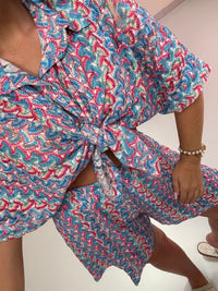 Sommer Bluse kurzarm SUMMER HOT hellblau/blau/pink