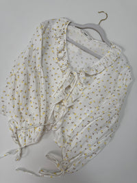 Musselin Bluse FLOWER KISS zum binden weiß/gelb