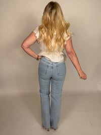 Stretch Straight Leg Jeans mit Blumen in weiß