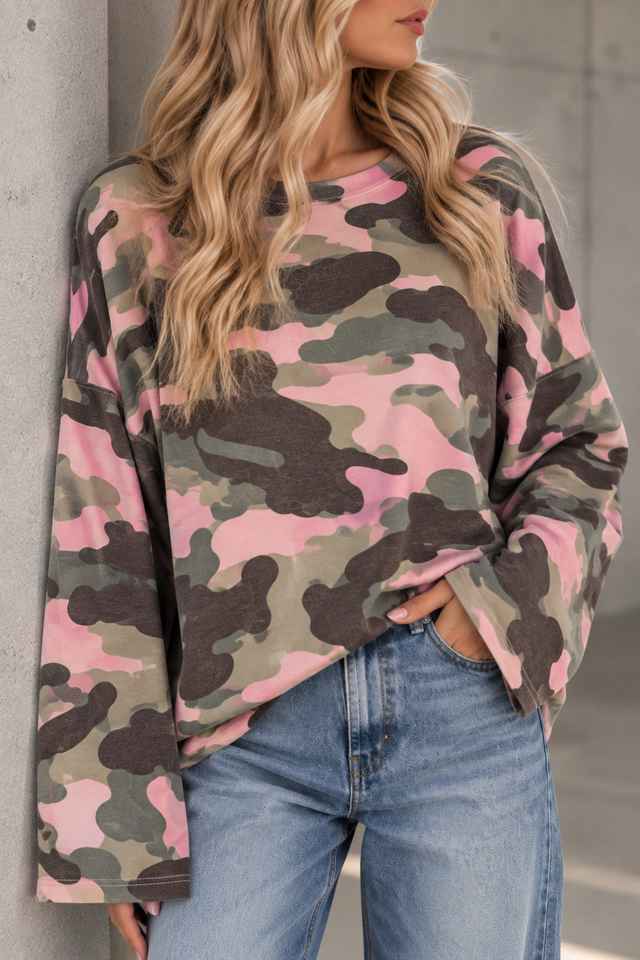 Longsleeve Camouflage grün/rosa