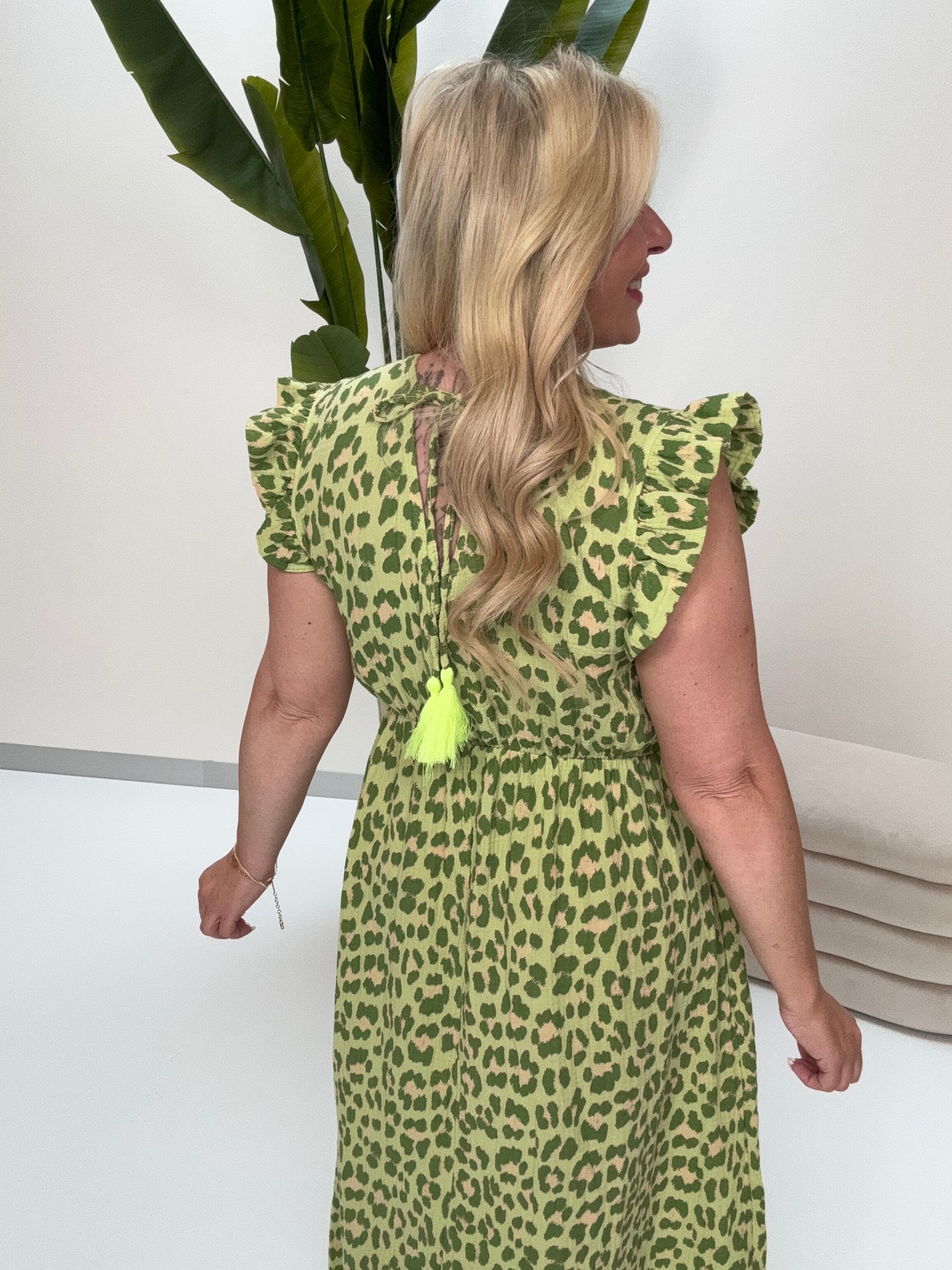 Signature Boho Musselin Kleid hellgrün LEO POWER grün/peach