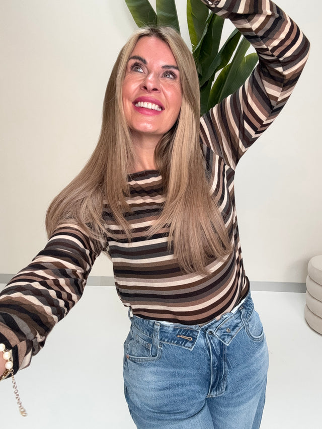 Comfy Stretchy Cashmere Langarmshirt schwarz/braun/taupe