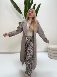 Velours Trenchcoat COZY KISS mit LEO Innenfutter storm grey