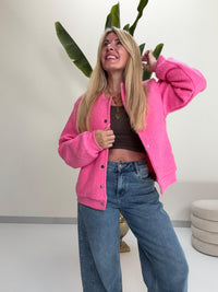 Bomber Jacke FLUFFY PINK mit Druckknöpfen