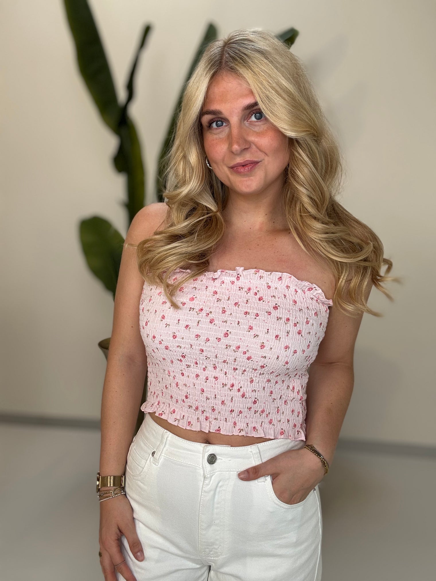 Musselin Stretch Bandeau Top FLOWER KISS rose/pink