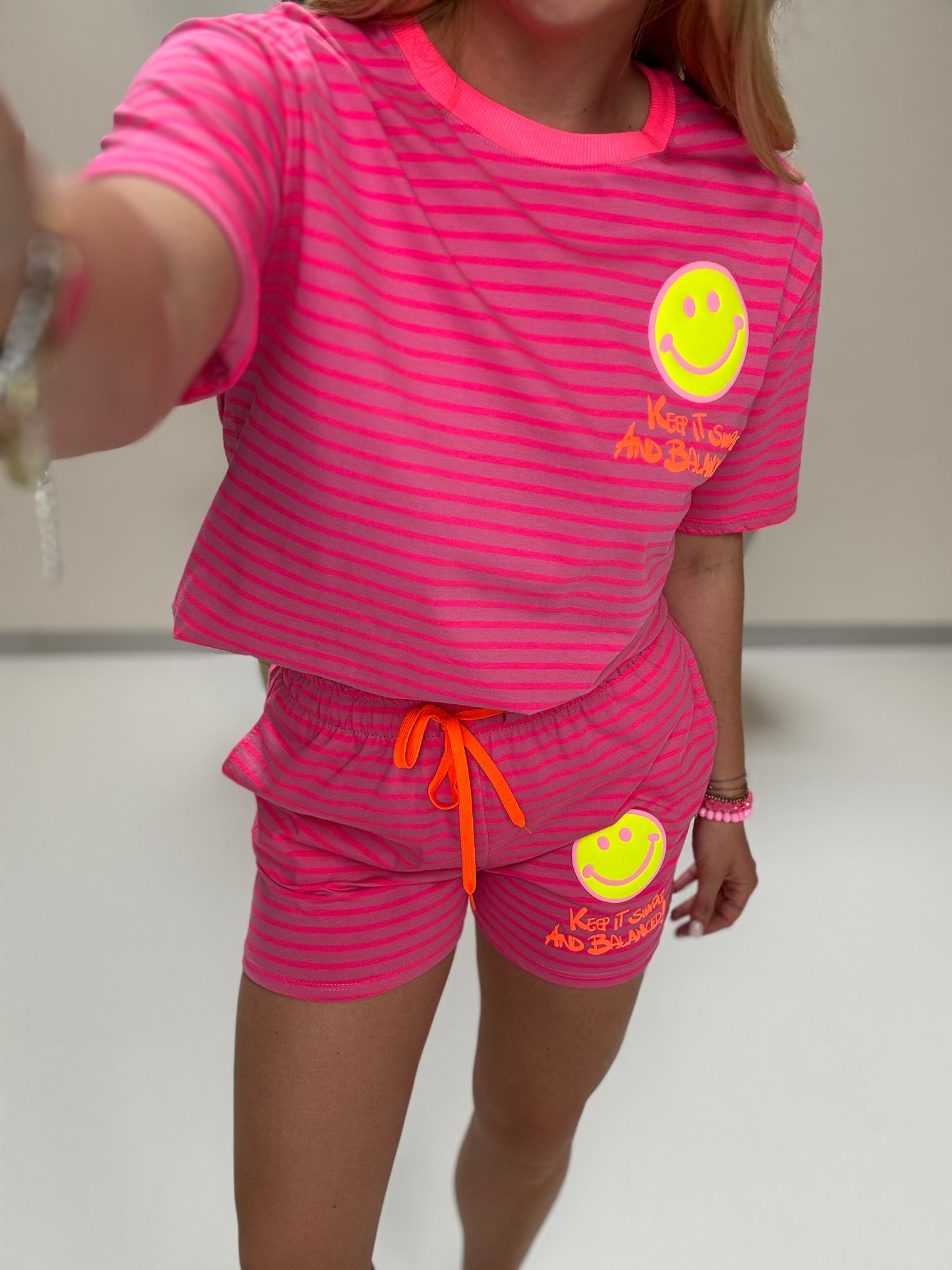 Gestreifte Baumwoll Shorts KEEP IT SIMPLE fuchsia/pink