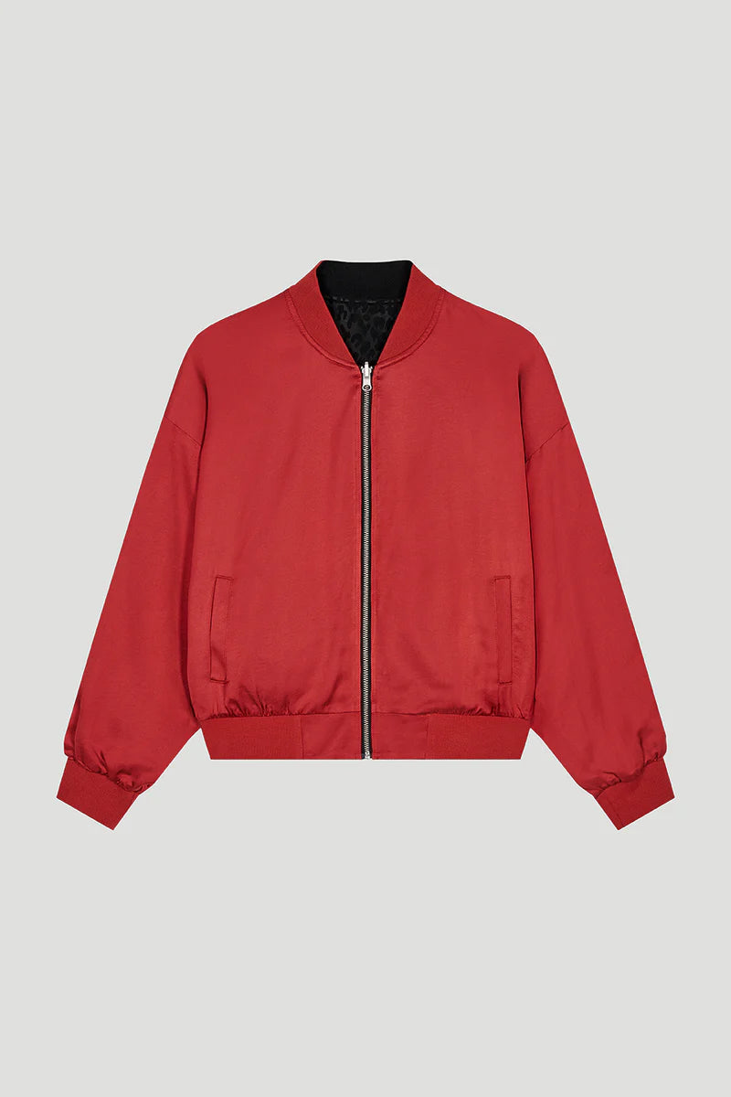 OH APRIL Elin Reversable Bomber Jacket Leo Black/ Maroon
