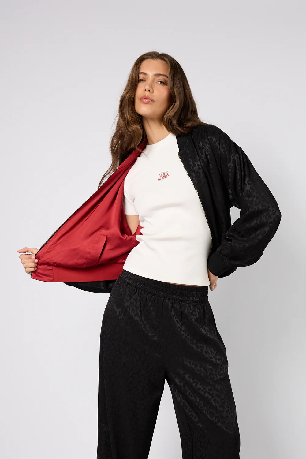 OH APRIL Elin Reversable Bomber Jacket Leo Black/ Maroon