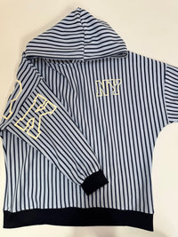 Hochwertiger Hoodie hellblau/navy gestreift NEW YORK