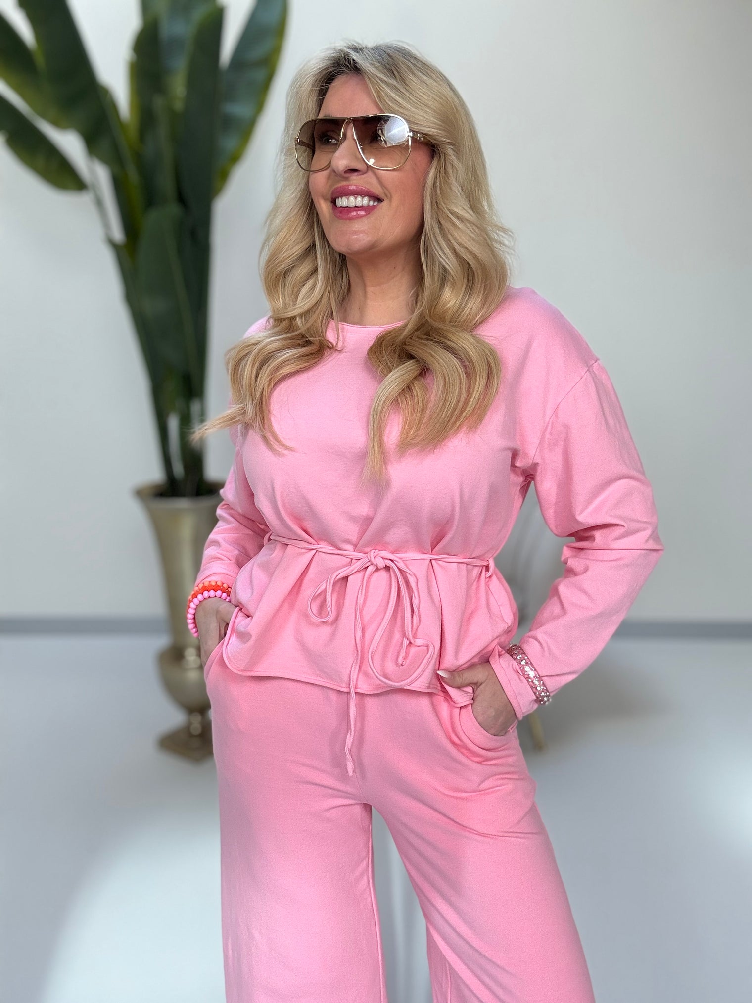 Langarmshirt mit Bindeband rosa