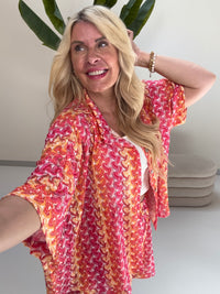 Sommer Bluse kurzarm SUMMER HOT gelb/peach/rot