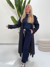 Velours Trenchcoat COZY KISS mit LEO Innenfutter mitternachtsblau