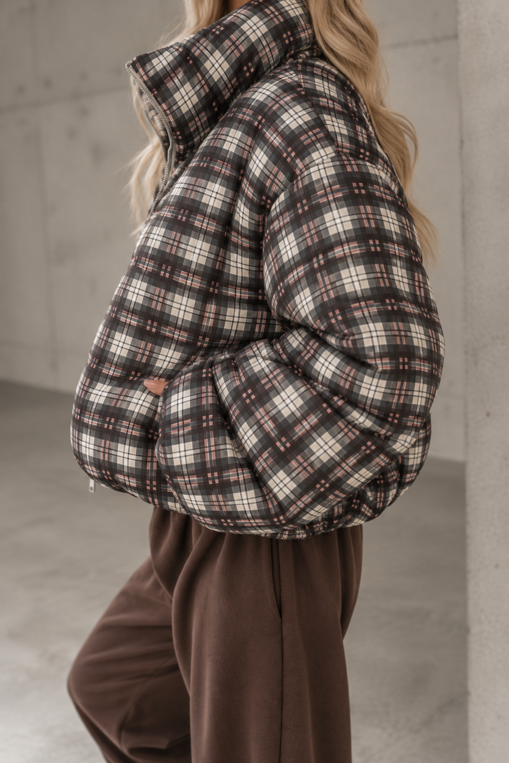 Jacke PUFFY POWER mit Reißverschluss kariert