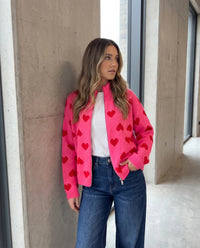 Zipper Strickjacke mit Herzchen pink/rot