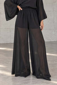 Luftige Hose mit transparentem Bein Schwarz
