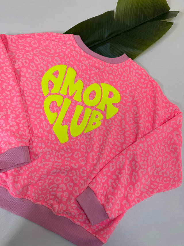Sweater mit Rückenprint AMOR CLUB rosa leo