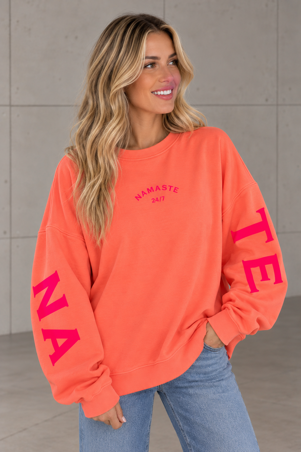 Sweater mit Rückenprint NAMASTE hot peach