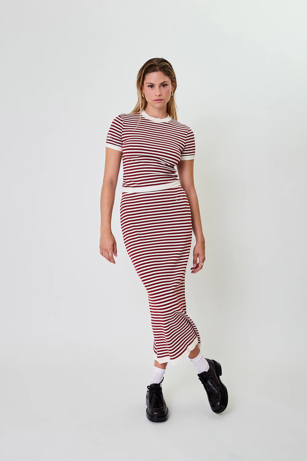 OH APRIL Nuala Striped Tee Cherrywood