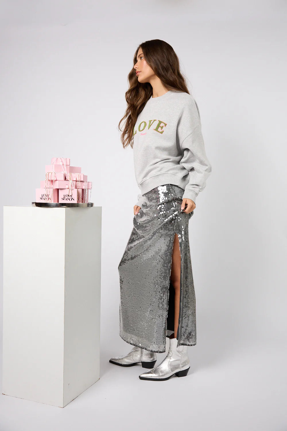 OH APRIL Regular Sweater Love Grey Melange