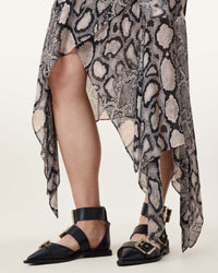 Allsaints Cassie Satin Silk Midi Skirt Flow Ecru White
